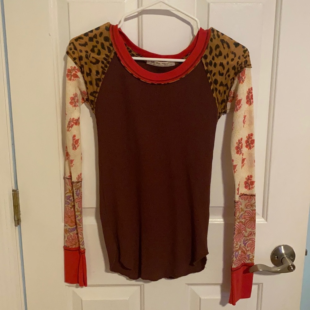 Free People XS Henley with patchwork sleeves